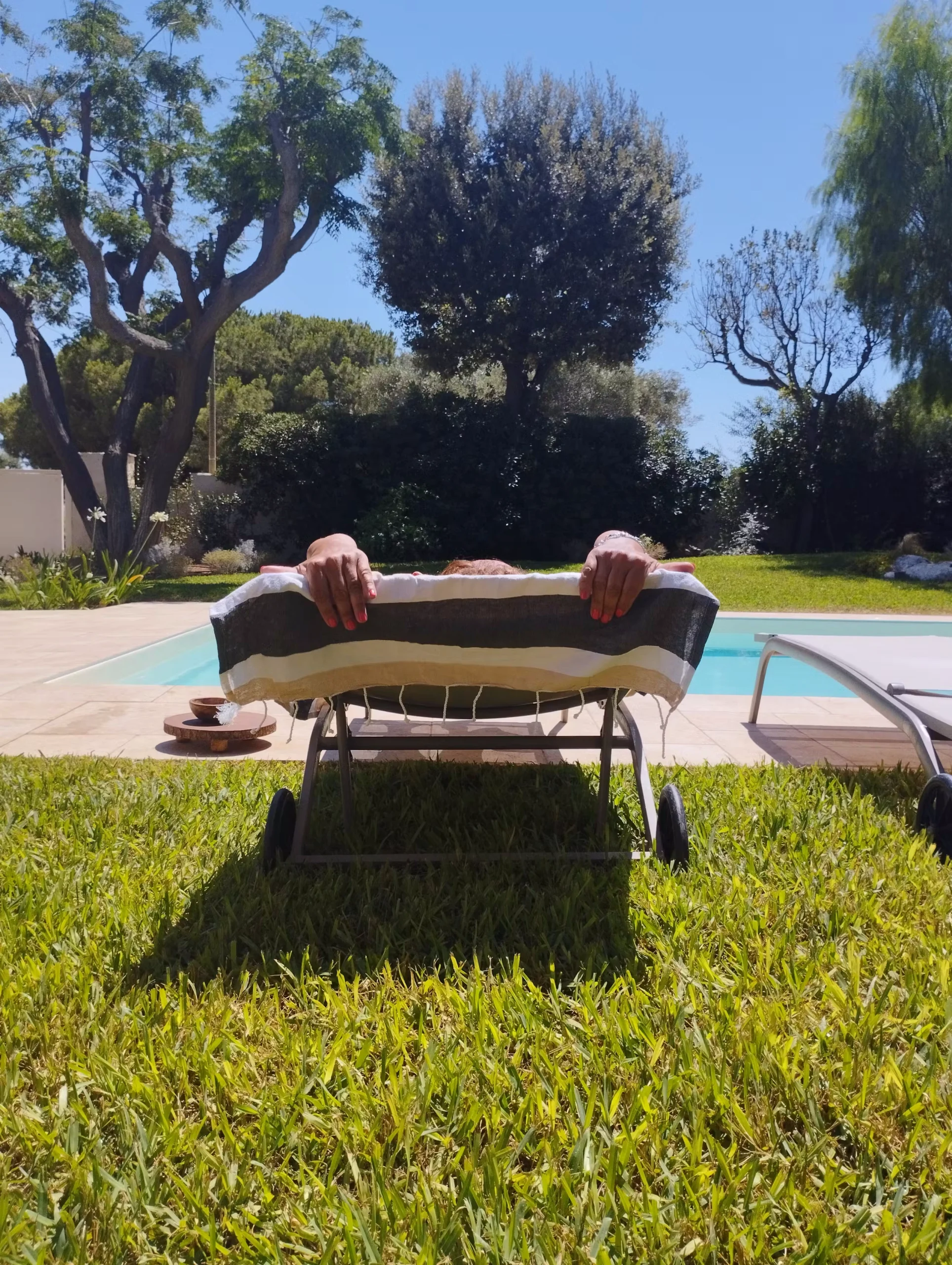 Vista esterna di Villa Agapanthus, casa vacanze a Monopoli, immersa tra ulivi secolari pugliesi, con piscina privata e giardino mediterraneo, perfetta per vacanze di lusso in Puglia.