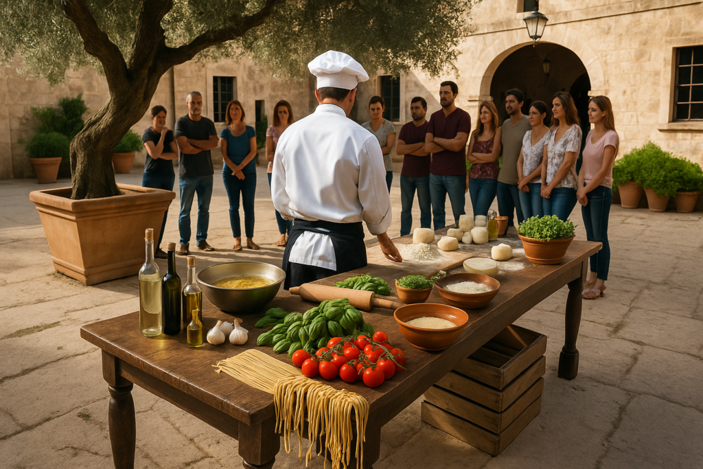 Corso di cucina pugliese all’aperto in una masseria con prodotti tipici
