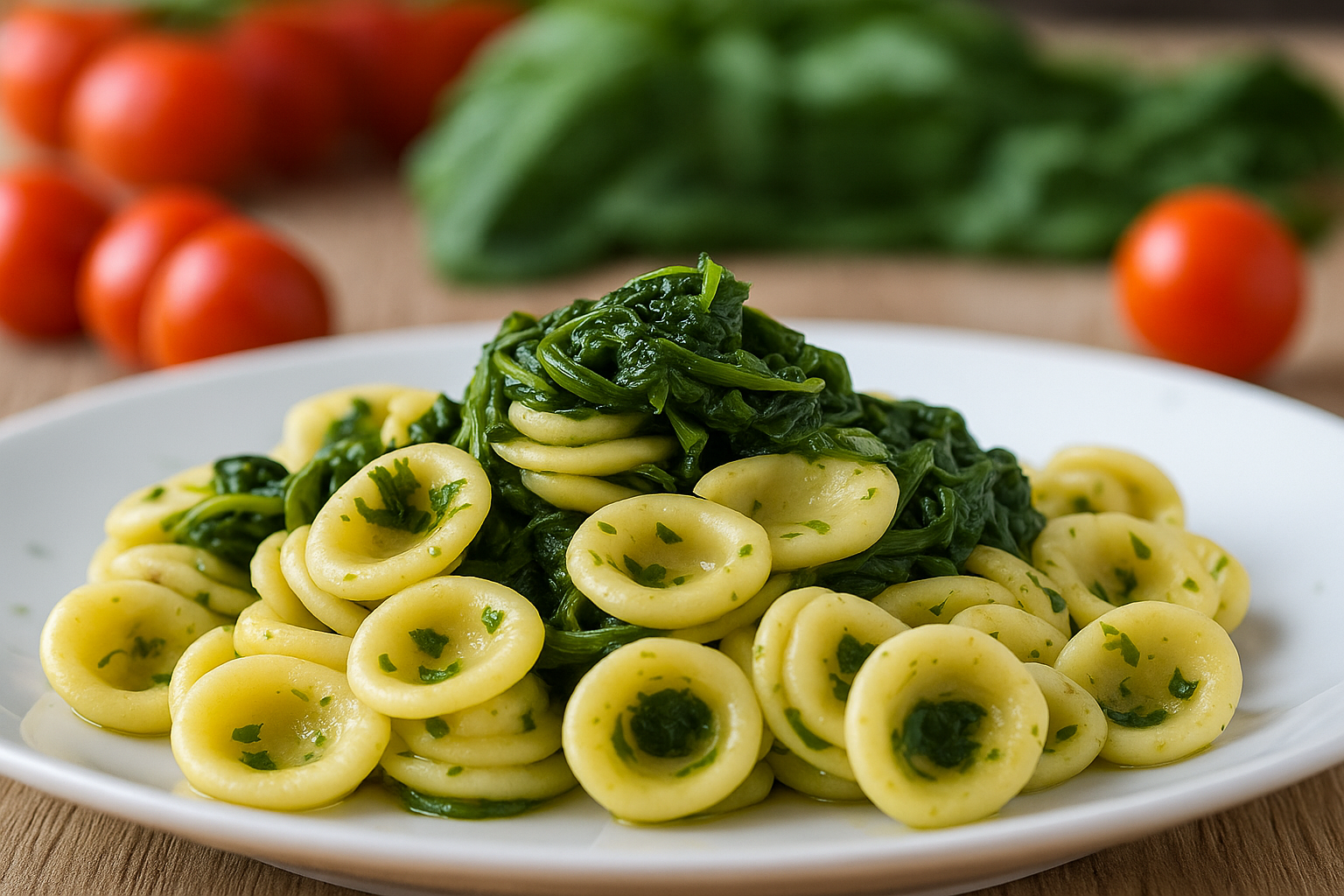 Piatto di orecchiette con cime di rapa, tipico della cucina pugliese,